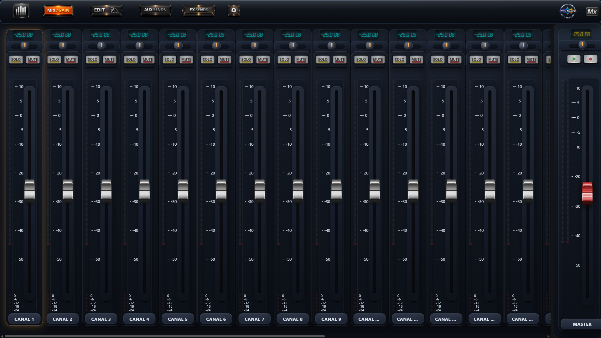 Faders principais da versao MixTrain Skin Neutra